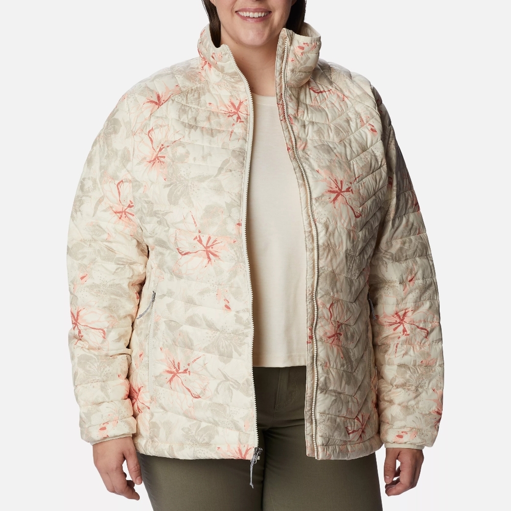 NWT Columbia Chalk Aurelian Print Powder Lite Omni-Heat Puffer Jacket 2X - Picture 2 of 7